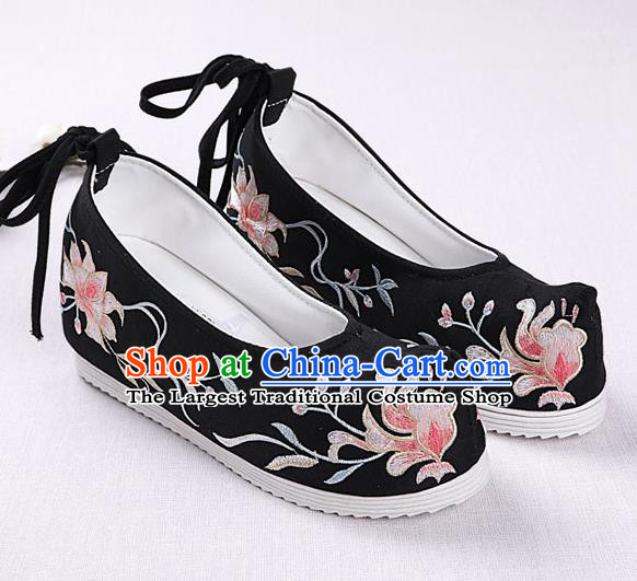 Chinese Handmade Embroidered Black Opera Shoes Traditional Hanfu Shoes National Shoes for Women