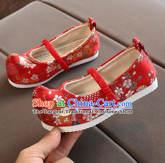 Chinese Handmade Red Brocade Shoes Traditional Hanfu Shoes National Shoes for Kids