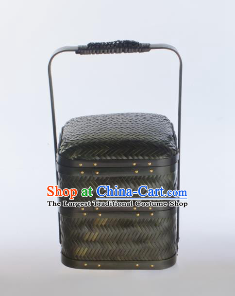Chinese Handmade Bamboo Weaving Black Basket Traditional Food Box