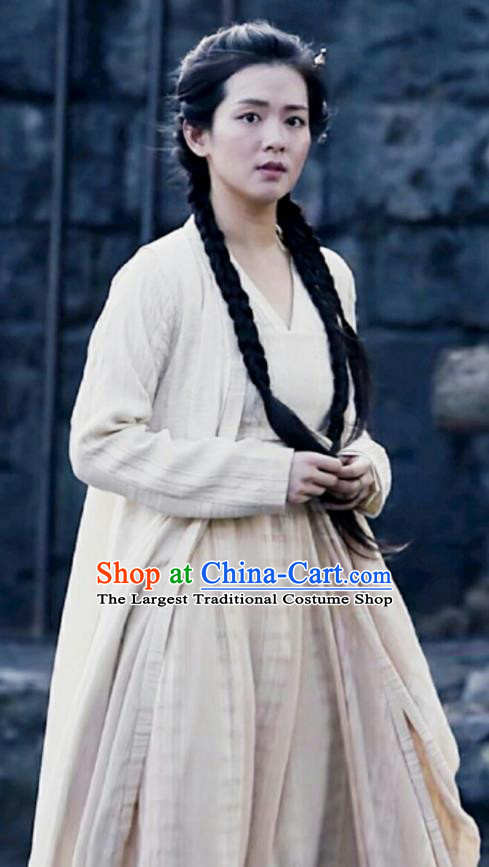 Chinese Ancient Female Civilian Drama Novoland Eagle Flag Xiao Zhou Replica Costumes and Headpiece for Women