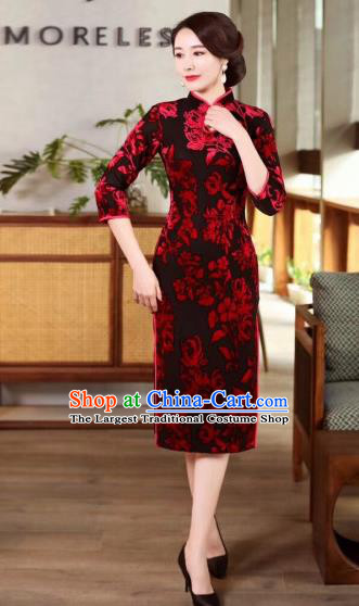 Chinese Traditional Qipao Dress Velvet Cheongsam National Costumes for Women