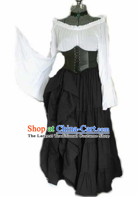 Traditional Europe Middle Ages Renaissance Black Dress Halloween Cosplay Stage Performance Costume for Women