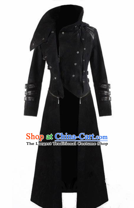 European Medieval Traditional Costume Europe Court Black Coat for Men
