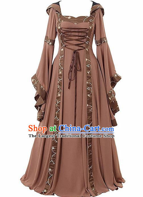 Traditional Europe Renaissance Brown Dress European Drama Stage Performance Halloween Cosplay Court Costume for Women