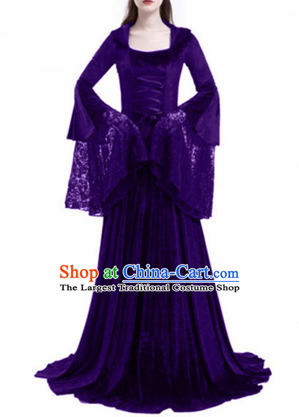 Traditional Europe Renaissance Purple Lace Dress Stage Performance Halloween Cosplay Princess Costume for Women