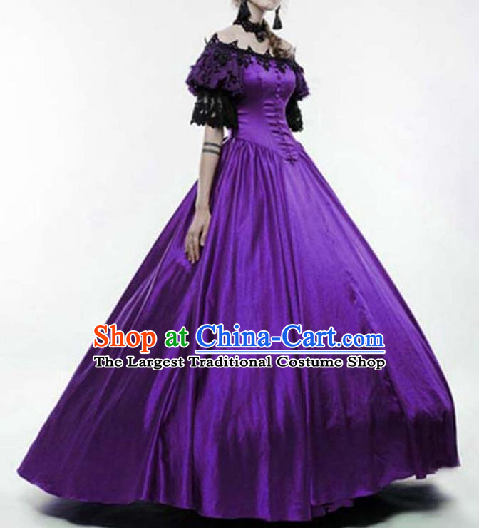 Traditional Europe Court Renaissance Purple Dress Halloween Cosplay Stage Performance Costume for Women