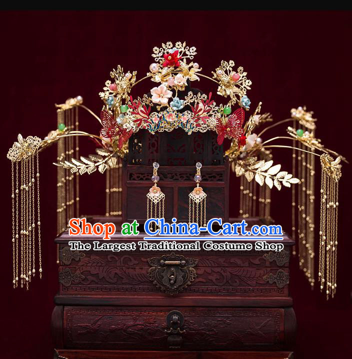 Chinese Traditional Bride Colorful Phoenix Coronet Handmade Hairpins Wedding Hair Accessories for Women