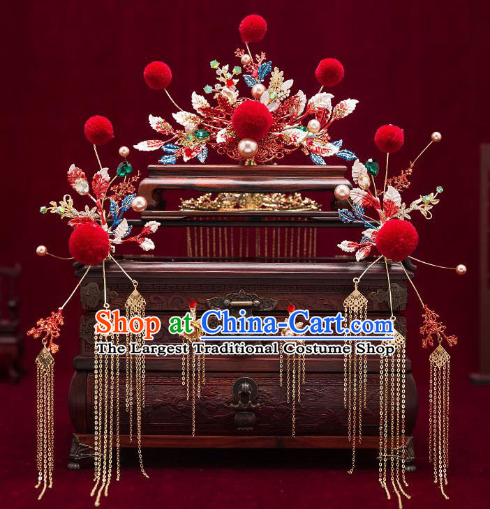 Chinese Traditional Bride Hair Combs Handmade Hairpins Wedding Hair Accessories Complete Set for Women