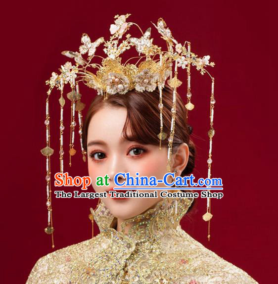Chinese Traditional Butterfly Hair Crown Bride Handmade Tassel Hairpins Wedding Hair Accessories Complete Set for Women