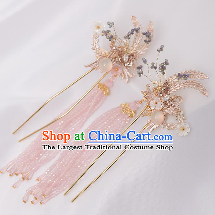 Top Chinese Traditional Hair Clip Handmade Hanfu Pink Tassel Hairpins Hair Accessories for Women