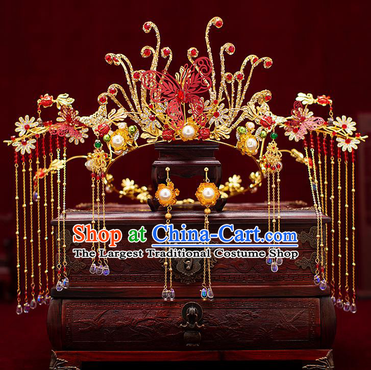 Top Chinese Traditional Wedding Royal Crown Bride Handmade Hairpins Hair Accessories Complete Set