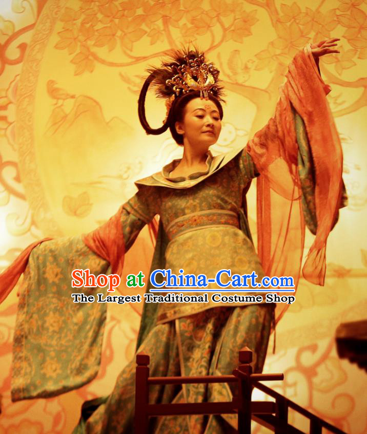 Chinese Ancient Tang Dynasty Beautiful Woman Dress Drama the Longest Day in Chang An Replica Costumes and Headpiece Complete Set