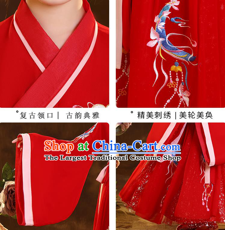 Chinese Traditional Hanfu Red Blouse and Skirt Ancient Jin Dynasty Girl Costumes Apparels for Kids