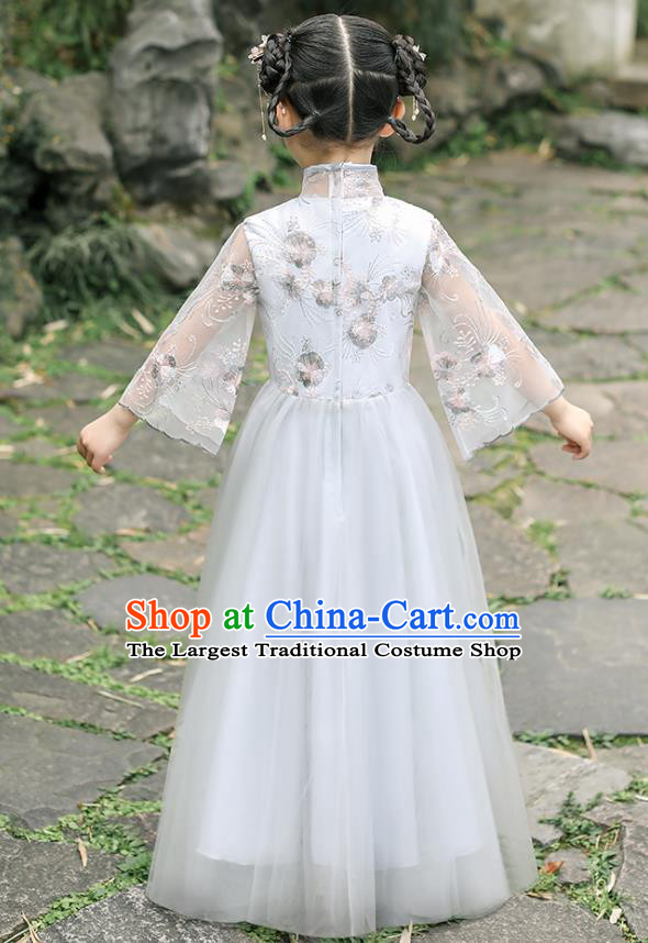 Chinese Traditional Tang Suit Grey Qipao Dress Ancient Girl Costumes Stage Show Cheongsam Apparels for Kids
