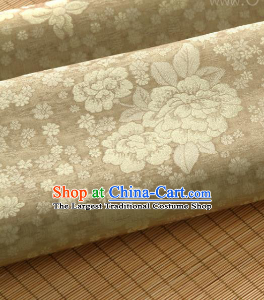 Asian Korea Classical Peony Flowers Pattern Khaki Silk Fabric Korean Fashion Drapery Traditional Hanbok Material