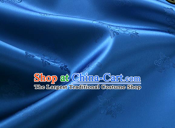 Traditional Korean Classical Roses Pattern Deep Blue Satin Drapery Hanbok Material Asian Korea Fashion Silk Fabric