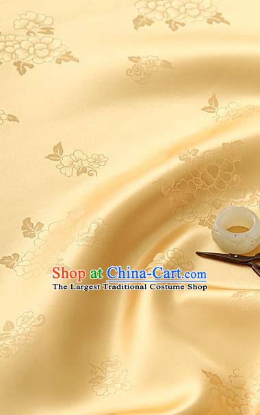 Traditional Korean Classical Roses Pattern Light Golden Satin Drapery Hanbok Material Asian Korea Fashion Silk Fabric