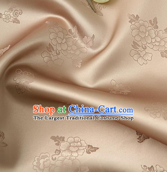 Traditional Korean Classical Roses Pattern Light Khaki Satin Drapery Hanbok Material Asian Korea Fashion Silk Fabric