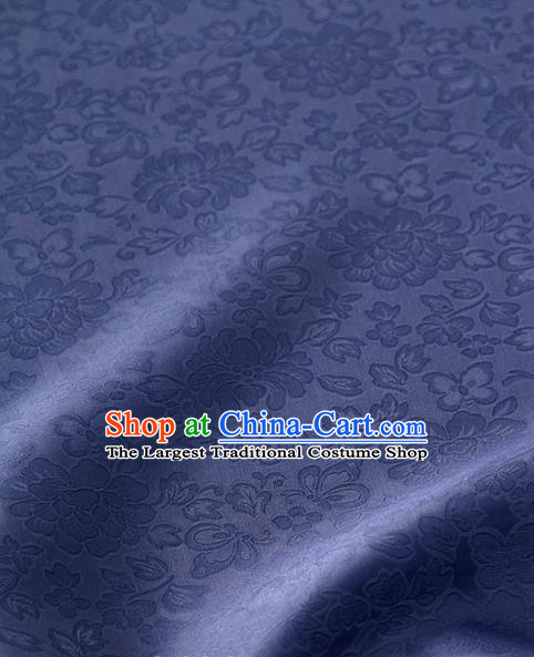 Traditional Korean Fashion Deep Blue Gauze Drapery Hanbok Material Asian Korea Classical Flowers Pattern Silk Fabric