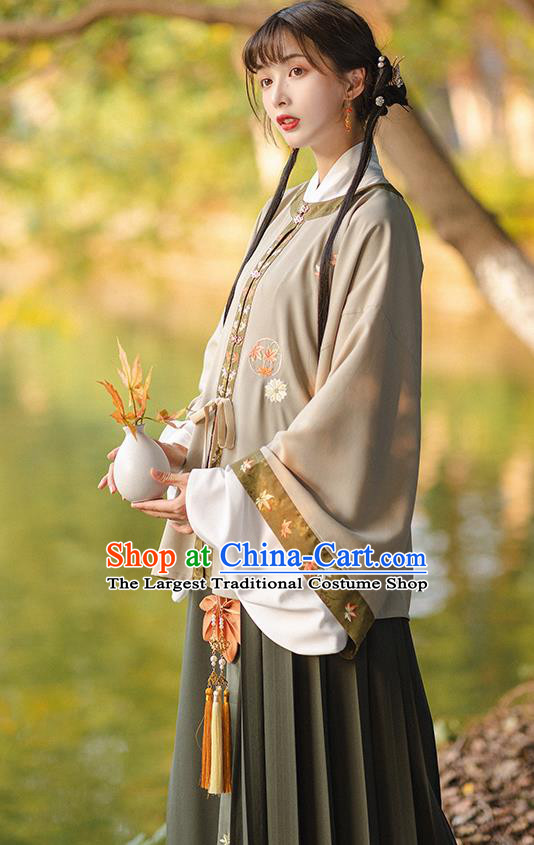 Chinese Ming Dynasty Costumes Traditional Ancient Young Lady Hanfu Apparels Top Blouse and Skirt Complete Set