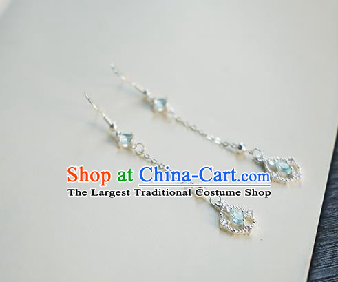 Handmade Chinese Blue Crystal Ear Accessories Ancient Women Hanfu Classical Cheongsam Earrings