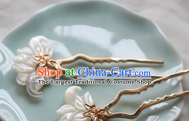 Chinese Classical Shell Lotus Hair Clip Hanfu Hair Accessories Handmade Ancient Princess Golden Hairpins for Women