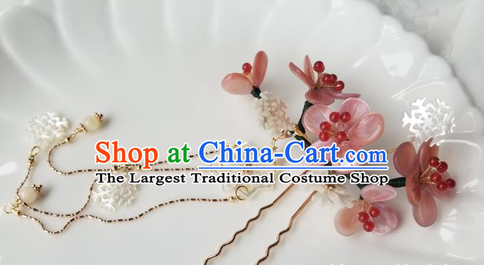Chinese Classical Plum Blossom Hair Clip Hanfu Hair Accessories Handmade Ancient Song Dynasty Pink Shell Hairpins for Women
