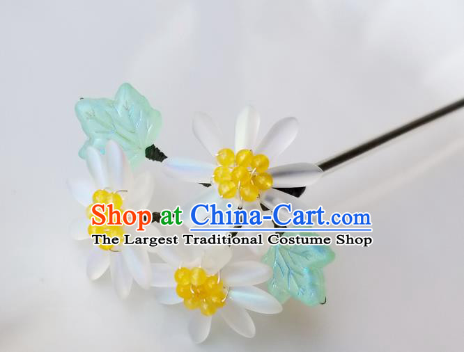 Chinese Classical White Daisy Hair Clip Hanfu Hair Accessories Handmade Ancient Song Dynasty Empress Hairpins for Women
