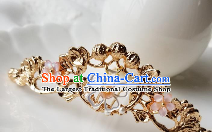 Chinese Classical Golden Hair Crown Hanfu Hair Accessories Handmade Ancient Song Dynasty Shell Sakura Hairpins for Women