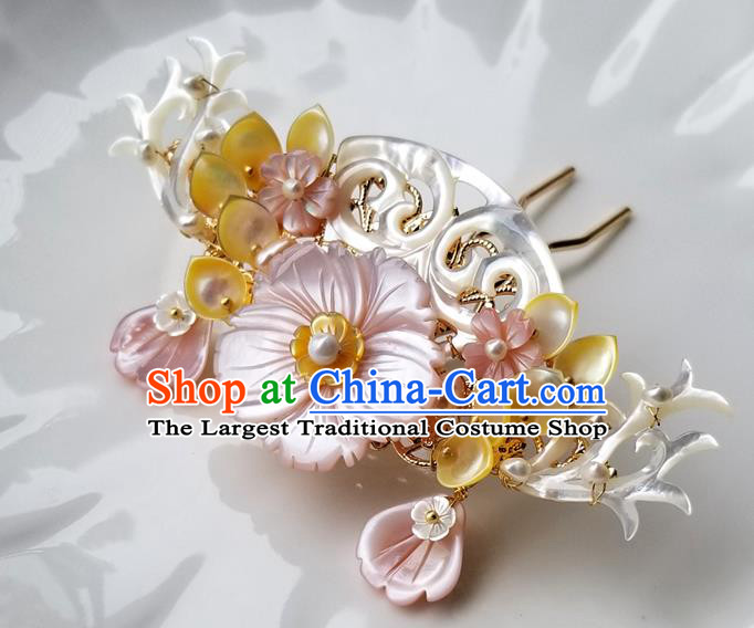 Chinese Classical Pearls Hair Clip Hanfu Hair Accessories Handmade Ancient Queen Shell Flower Hairpins for Women