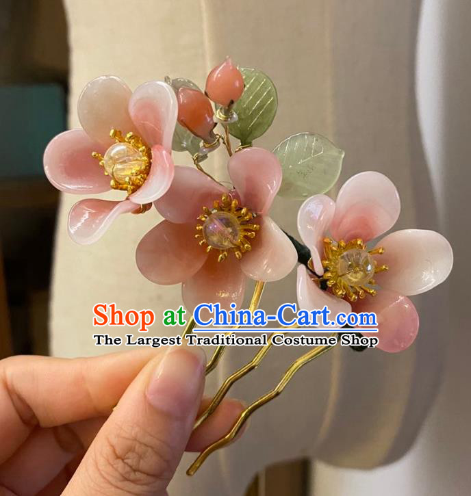 Chinese Classical Pink Plum Hair Comb Women Hanfu Hair Accessories Handmade Ancient Ming Dynasty Princess Flowers Hairpin