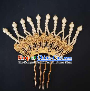 Chinese Song Dynasty Queen Golden Hairpin Handmade Classical Ancient Empress Hanfu Hair Accessories Court Women Tassel Hair Comb