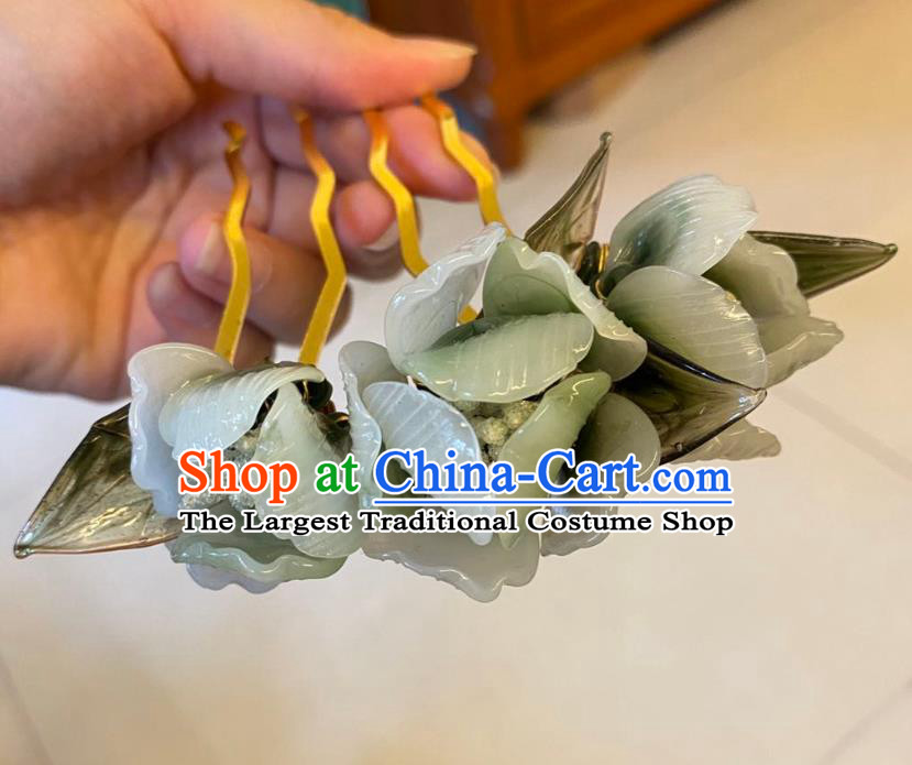Chinese Ancient Palace Lady Green Azalea Hairpins Hair Accessories Handmade Plastic Flowers Hair Comb