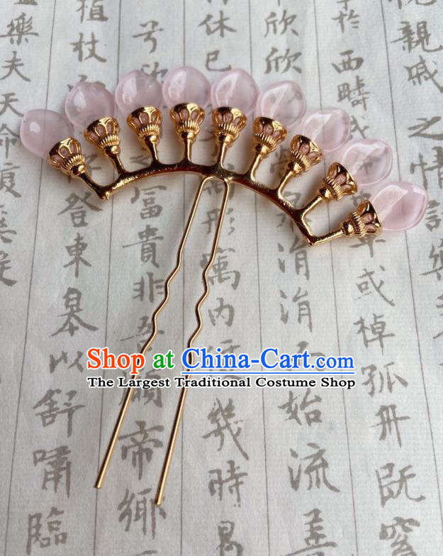 Chinese Ancient Court Empress Hairpins Hair Accessories Handmade Ming Dynasty Palace Pink Epiphyllum Hair Stick