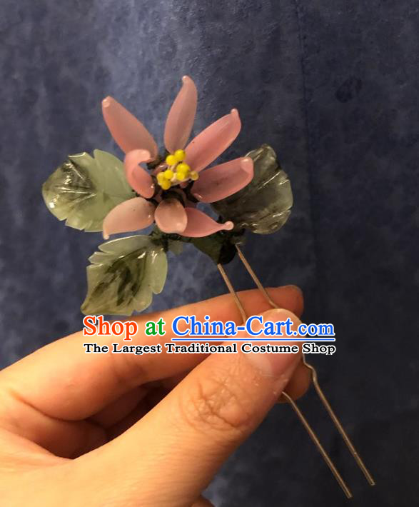 Chinese Ancient Palace Lady Pink Flower Hairpins Hair Accessories Handmade Plastic Chrysanthemum Hair Stick