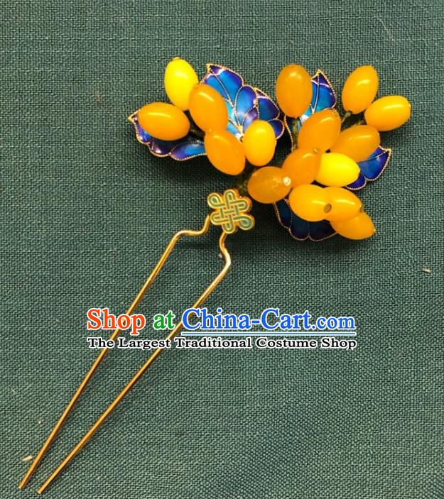 Chinese Ancient Princess Ceregat Beads Hairpins Hair Accessories Handmade Ming Dynasty Palace Blueing Leaf Hair Stick