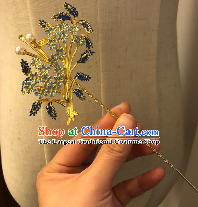 Chinese Ancient Palace Lady Blueing Hairpins Hair Accessories Handmade Ming Dynasty Queen Curette Hair Stick