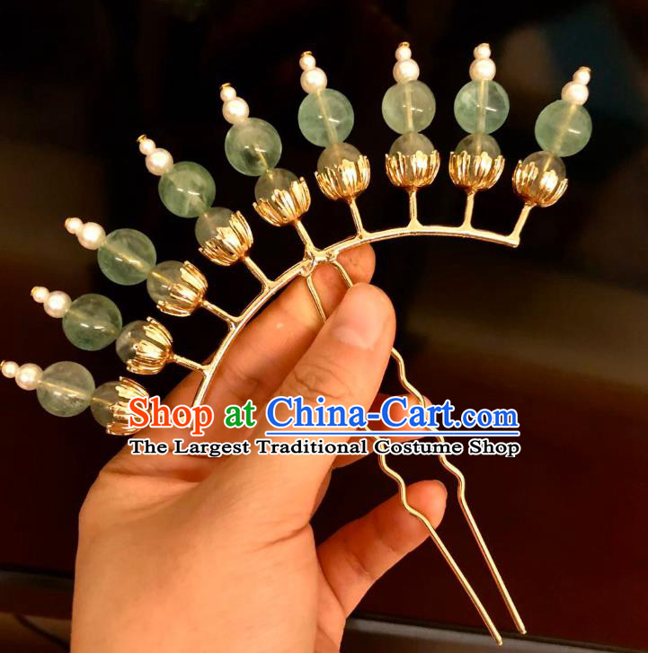 Chinese Ancient Court Women Green Beads Hairpins Hair Accessories Handmade Ming Dynasty Palace Hair Stick