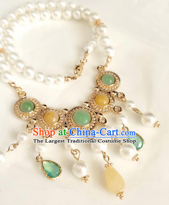 Chinese Handmade Topaz Necklet Classical Jewelry Accessories Ancient Princess Hanfu Gems Pearls Necklace for Women