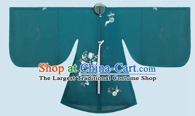 Chinese Ancient Patrician Woman Embroidered Navy Gown and Skirt Traditional Hanfu Dress Ming Dynasty Historical Costumes