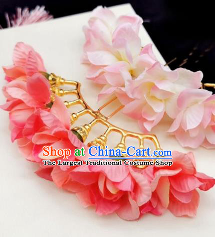 Chinese Ming Dynasty Princess Red Silk Flowers Hair Stick Handmade Hair Accessories Hanfu Ancient Palace Lady Hairpins