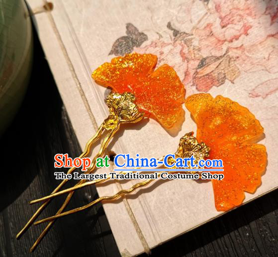 Chinese Classical Golden Hair Stick Handmade Hanfu Hair Accessories Ancient Song Dynasty Ginkgo Leaf Hairpins