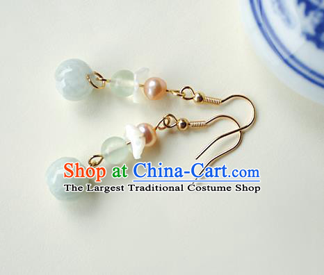 Chinese Handmade Jade Earrings Classical Jewelry Accessories Hanfu Ming Dynasty Princess Pearl Eardrop