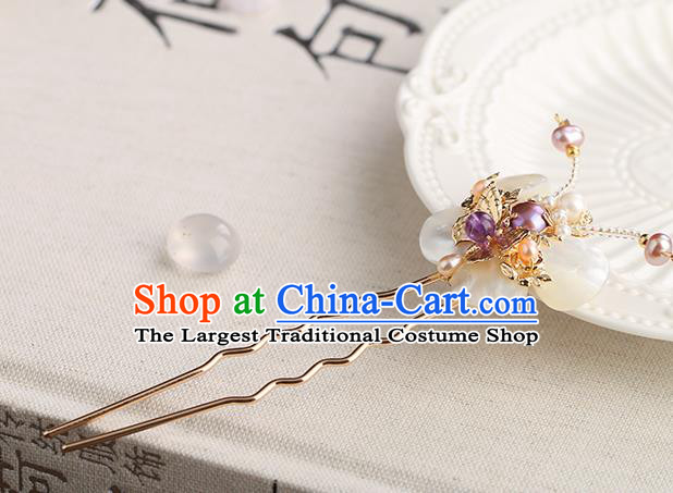 Chinese Classical Palace Hair Sticks Handmade Hanfu Hair Accessories Ancient Ming Dynasty Princess Shell Butterfly Pearls Hairpins