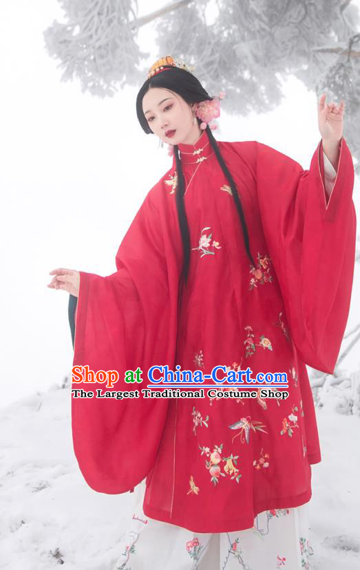 Chinese Ming Dynasty Historical Costumes Traditional Ancient Noble Lady Embroidered Red Gown and Skirt Hanfu Apparels Full Set