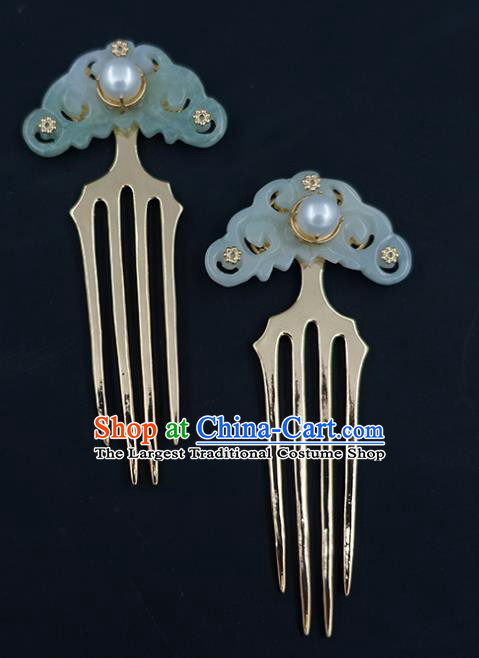 Chinese Classical Palace Jade Cloud Hair Combs Handmade Hanfu Hair Accessories Ancient Song Dynasty Empress Hairpins