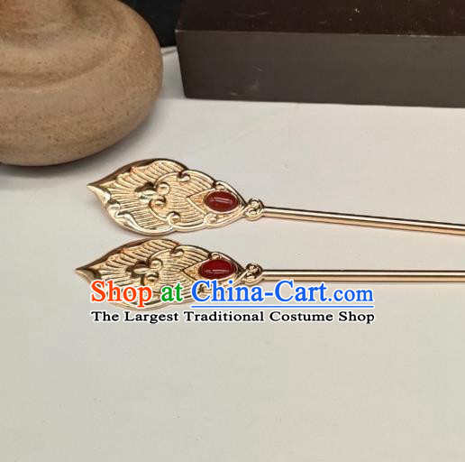 Chinese Classical Golden Hair Stick Handmade Hanfu Hair Accessories Ancient Tang Dynasty Princess Agate Hairpins
