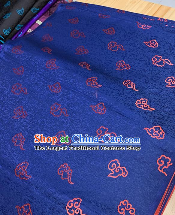 Chinese Traditional Clouds Pattern Deep Blue Silk Fabric Brocade Drapery Tang Suit Damask Material