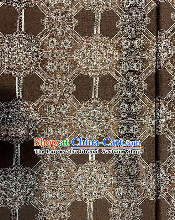 Chinese Traditional Gesang Flowers Pattern Brown Silk Fabric Brocade Drapery Tibetan Robe Damask Material