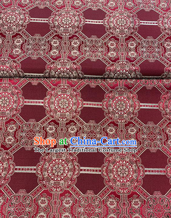 Chinese Traditional Gesang Flowers Pattern Maroon Silk Fabric Brocade Drapery Tibetan Robe Damask Material